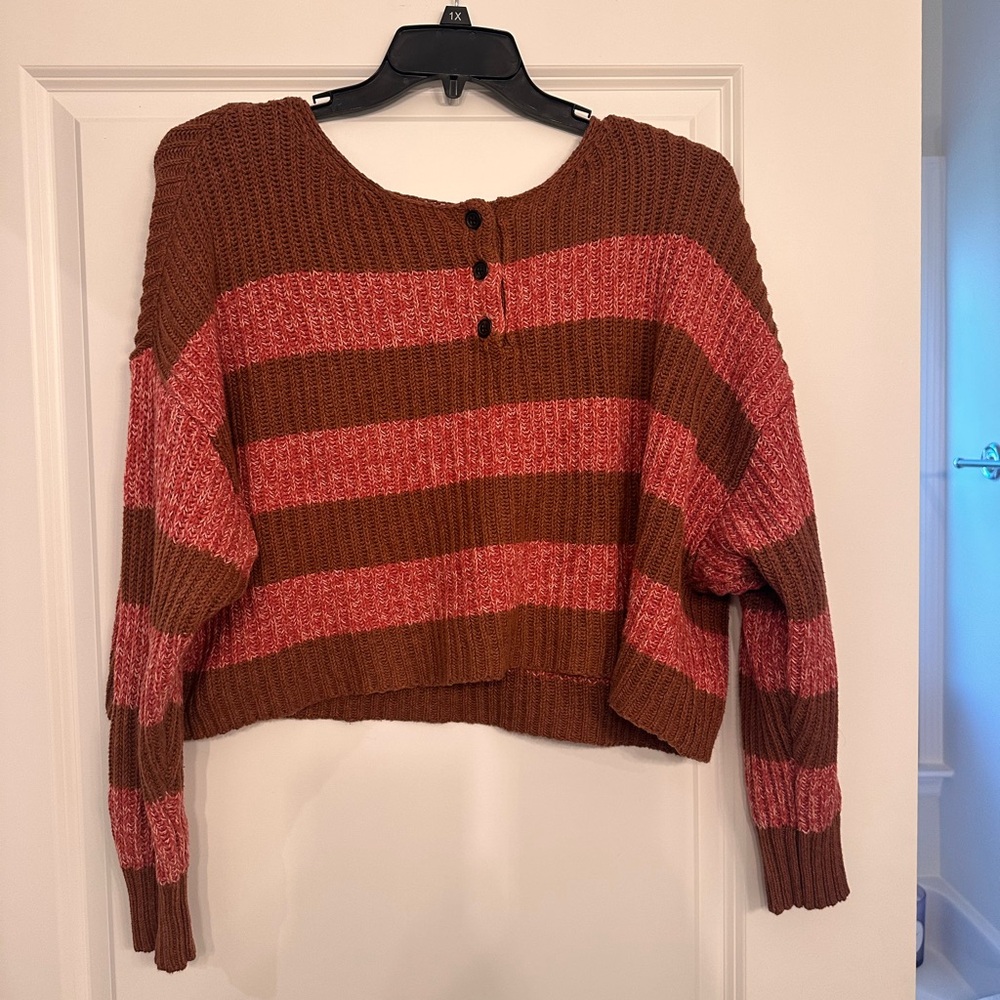 American Eagle Striped Brown and Pink Women's Sweater
